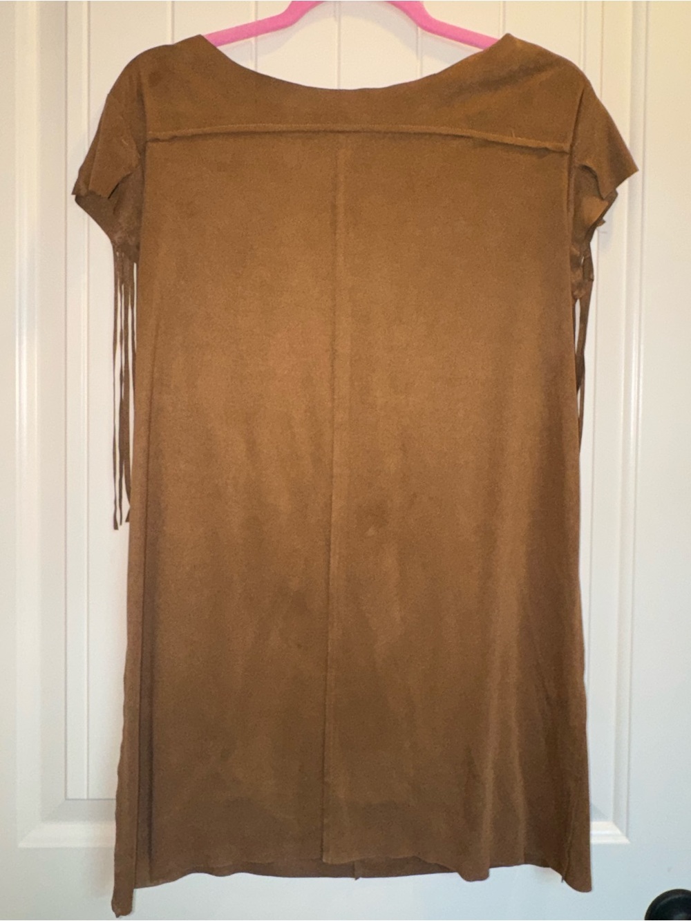Haute Monde Brown Suede-Style Midi Dress with Fringe Sleeves